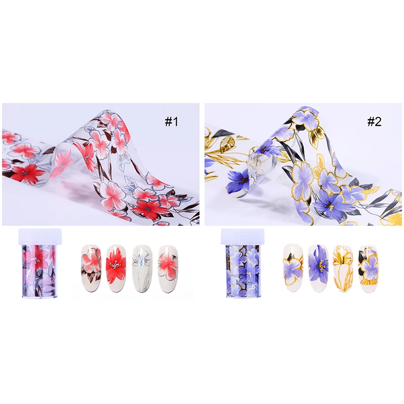 1 рулон цветов изображения ногтей фольги красочные цветочные переводные