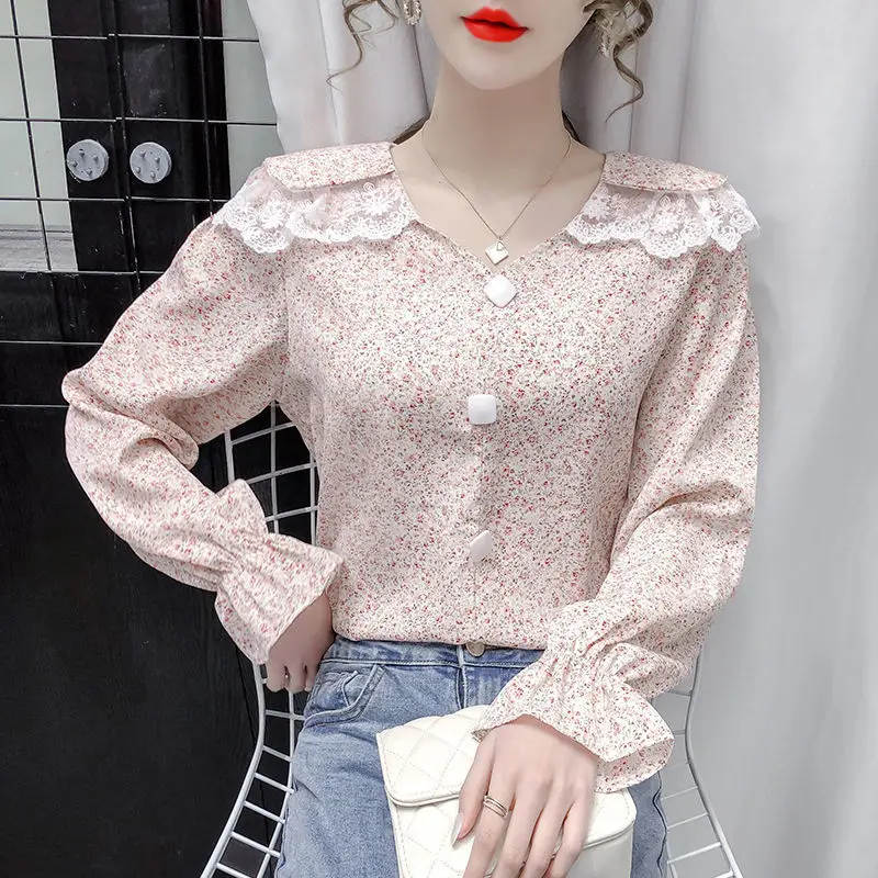 

Spring 2021 Womens Clothing Silk Shirt Vintage Blouse Women Sheer Top Women Longsleeve Dress Shirt Print Woman Overshirt