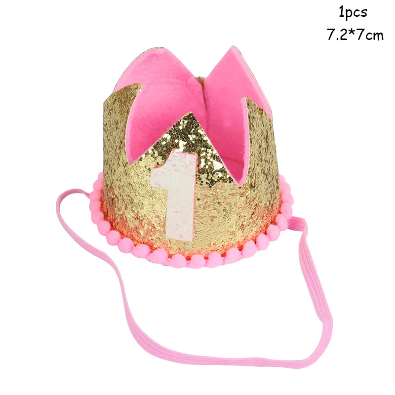 1pcs 7.2x7cm WEIGAO 1/2/3 шапки для вечеринки в честь Дня Рождения, украшение на один день рождения, шапка принцессы, корона, детский ободок для дня рождения, 1, 2, 3 года, Декор - Цвет: 1pcs 7.2x7cm