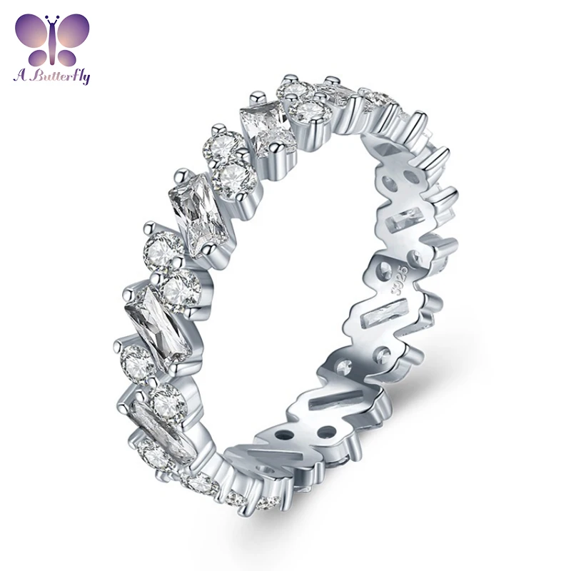 

925 Sterling Silver Eternal Band Ladies Engagement SONA Stone Wedding Ring Jewelry 100% Quality Assurance