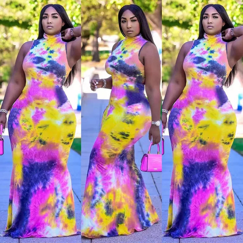 

Streetwear Active Tie Dye Print Women Two 2 Piece Set Outfit Crop Tops and Mermaid Maxi Skirt Matching Set Tracksuit