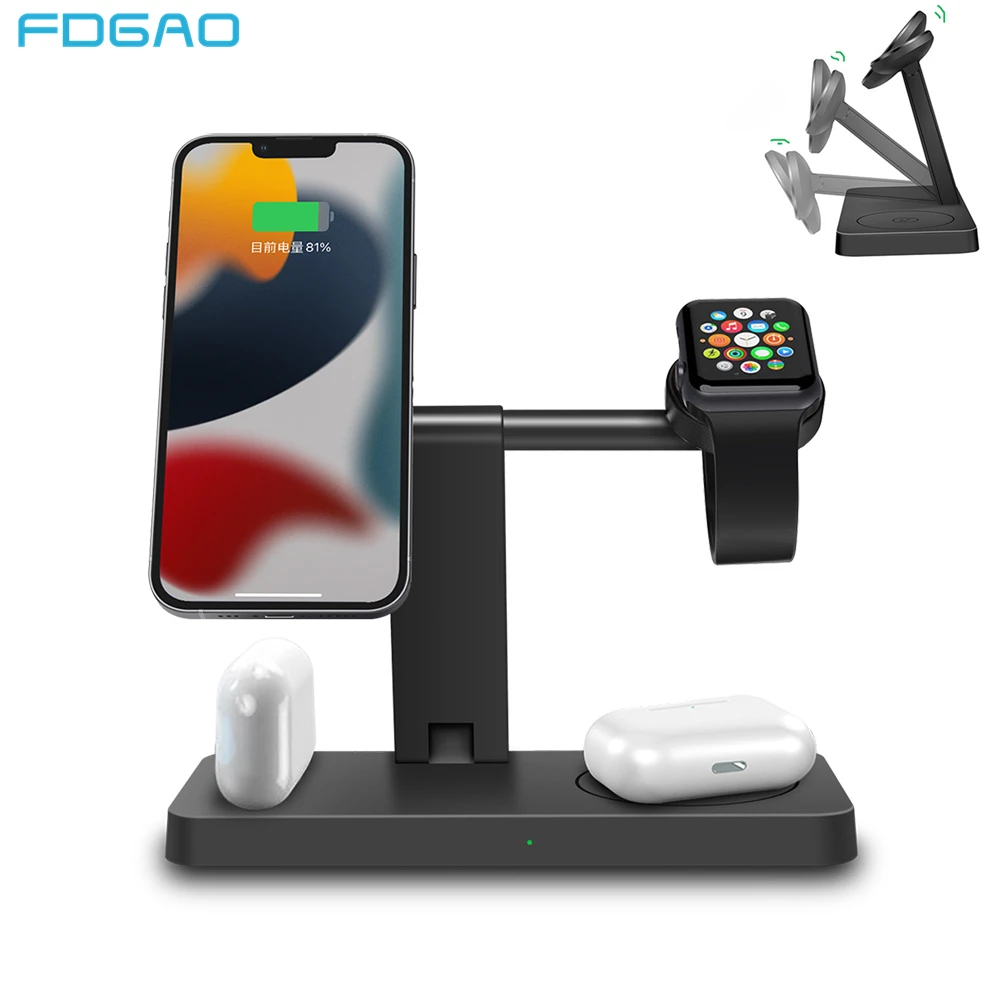 

4 in 1 Magnetic Wireless Charger Stand For iPhone 12 13 Mini Pro Max Apple Watch 7 15W Fast Charging Dock Station For Airpods 3