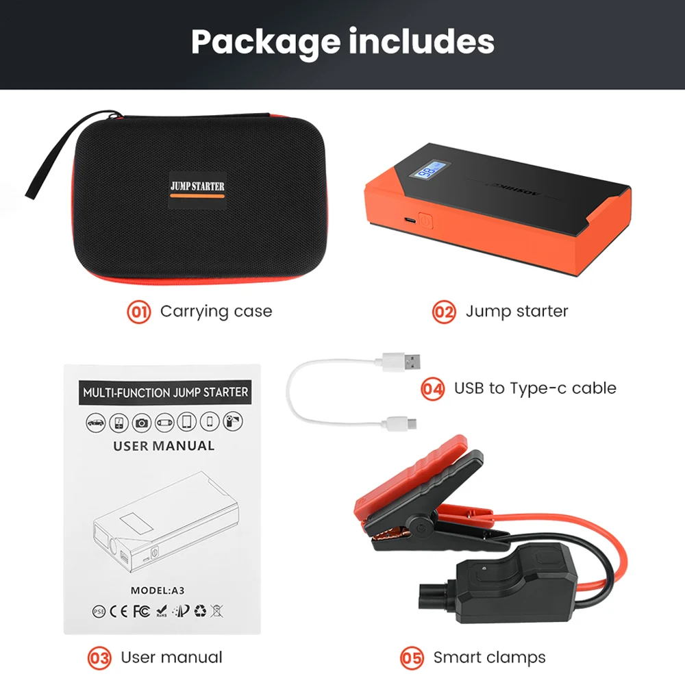 AOSHIKE Booster Jump Starter для автомобиля 12 В мощность 12000 мАч Зарядное устройство