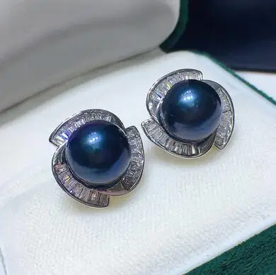noble AAA south sea freshwater pearls stud earring Crystal zircon diamond jewelry