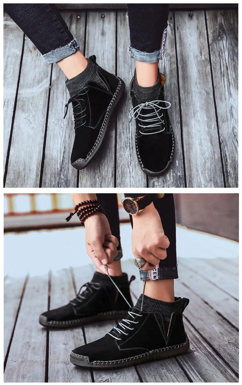 Зимняя обувь из натуральной кожи мужские замшевые ботинки теплые плюшевые зимние мужские зимние ботинки мужские модные брендовые ботильоны KA1719