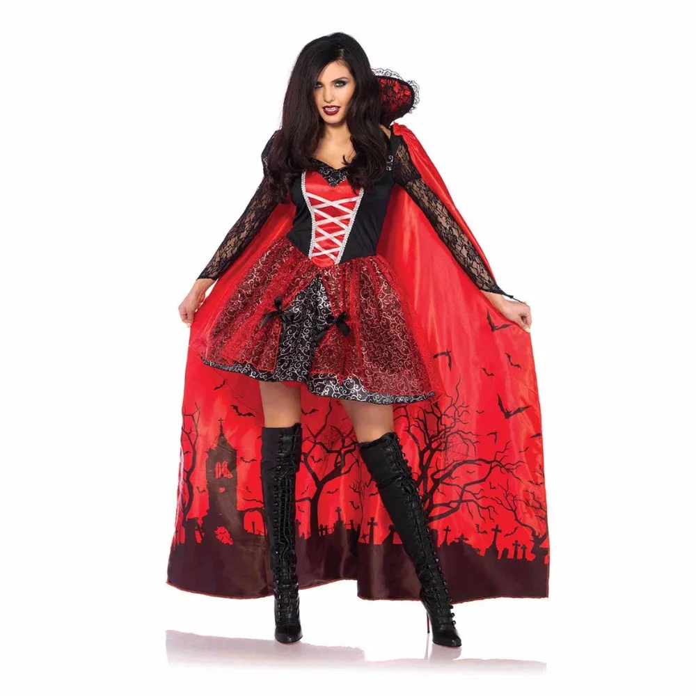 

Christmas Party Purim Halloween Costumes for Adult Women Princess Vampire Costume Cosplay Sexy High Split Long Dresses+cloak