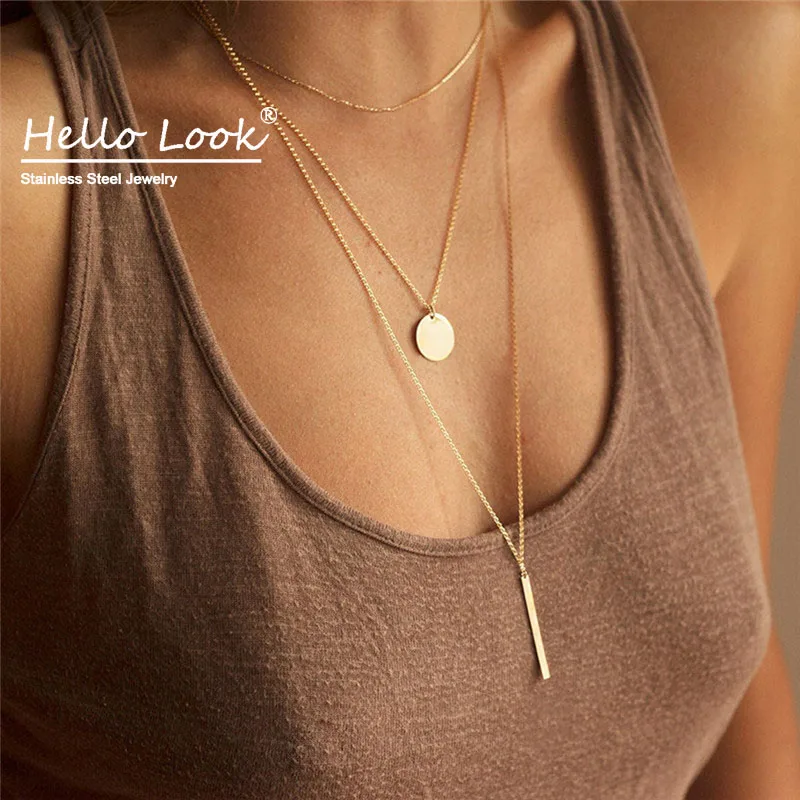Hellolook 3 шт нержавеющая сталь многослойное колье чокер с длинной полоской женские