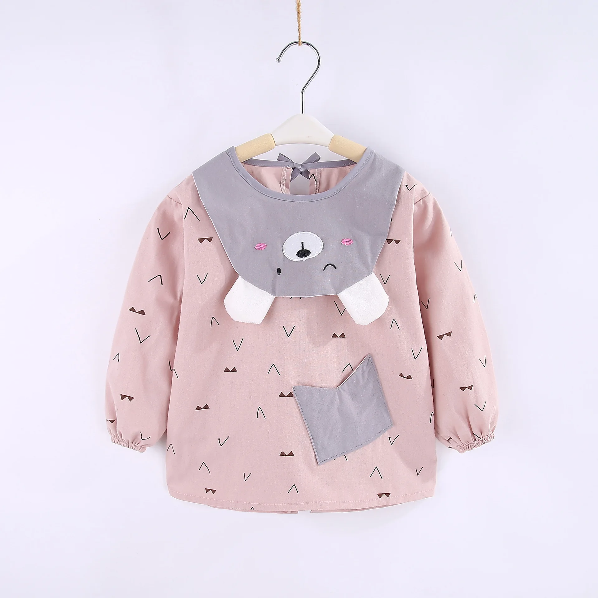 pink bear Мультяшные детские нагрудники, фартук, водонепроницаемая ткань для кормления с длинными рукавами, милый медведь, самолет, Bavoir, Детские аксессуары, вещи - Цвет: pink bear
