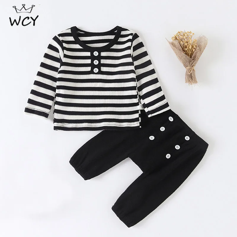 

2020 Fall Kids Casual Striped Top + Large PP Trousers Toddler Clothes Designer Clothes Button Korean Hondsome Boys Clothing Set
