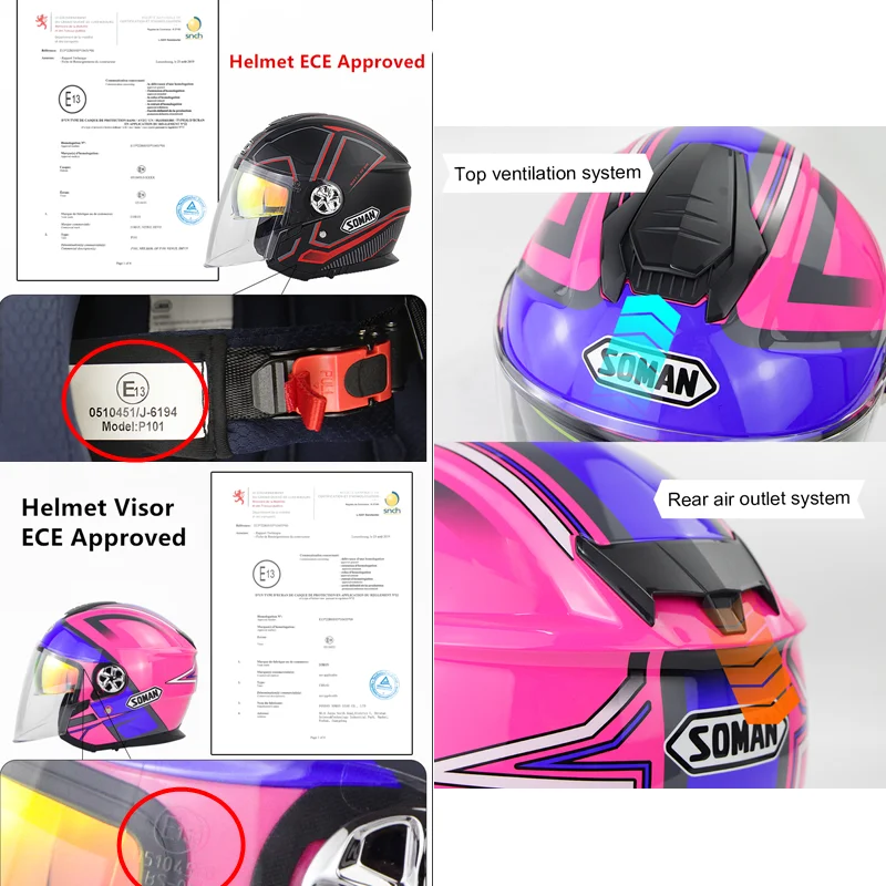 Женский мотоциклетный шлем для электрического велосипеда скутера Розовый