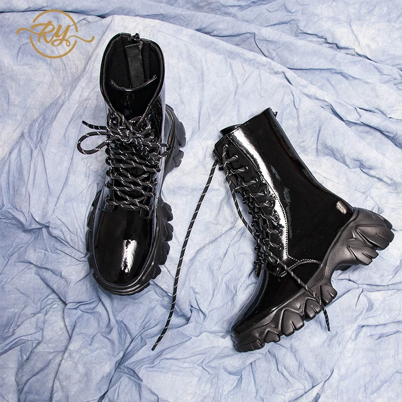 Женские ботинки в байкерском стиле ins красные из натуральной кожи до щиколотки