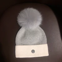 winter fur pompom hat for women ladies knitted wool cotton hat big real fox fur pompom beanies cap