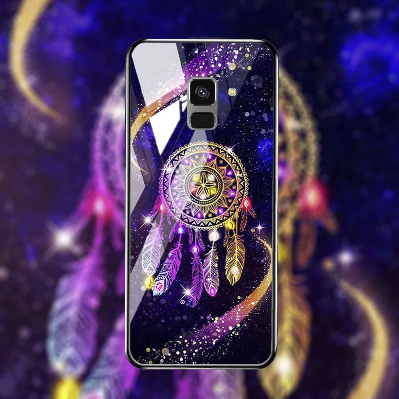 Luxury Tempered Glass phone Case For samsung galaxy J4 J6 J8 2018 Silicone cases A7 2019 A6 plus Covers |