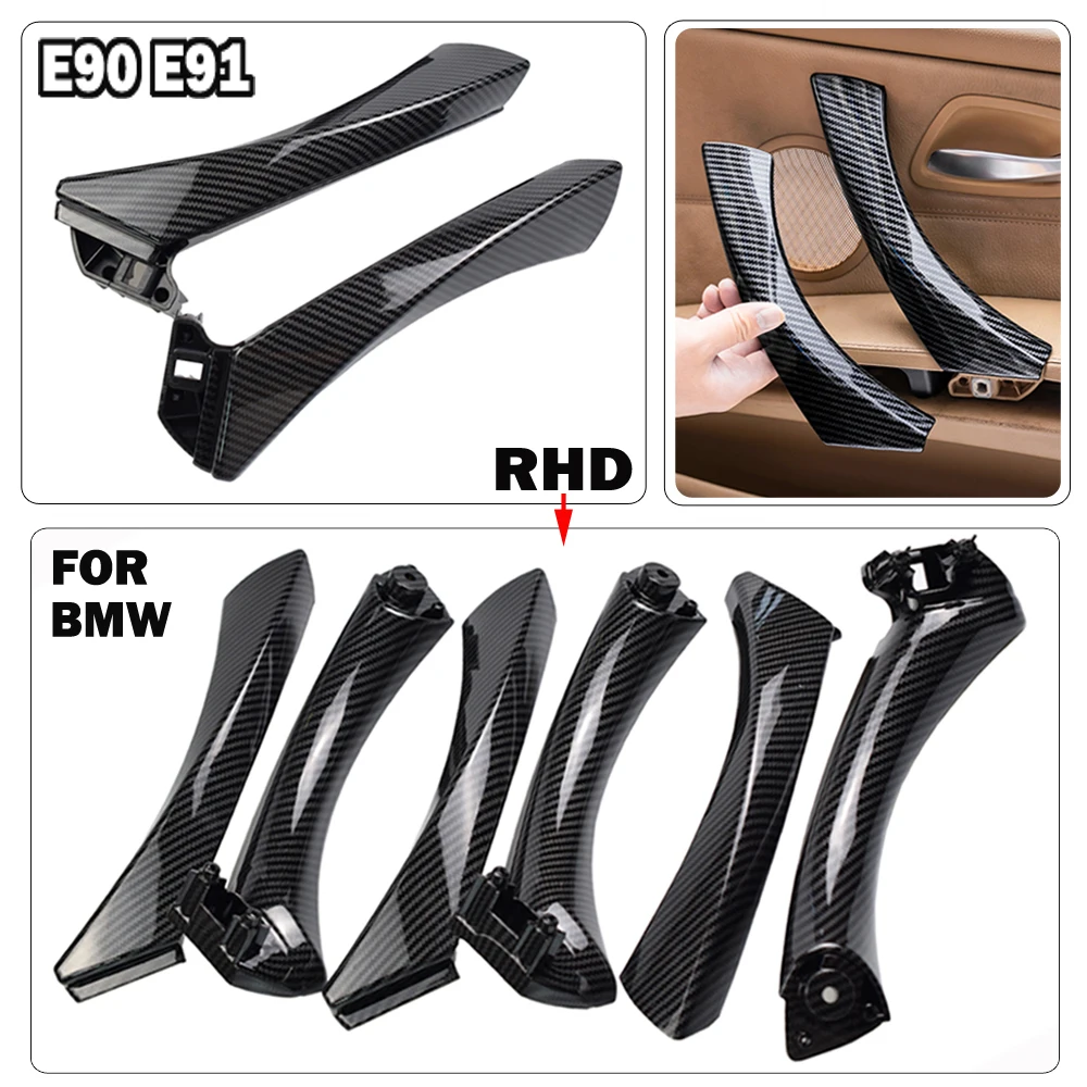 

Carbon Fiber Left Right Car Interior Handle Inner Door Armrest Panel Pull Trim Cover For BMW 3 Series E90 E91