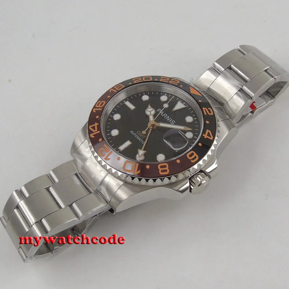 40 мм PARNIS черный циферблат с розовым золотым Покрытием Марки керамический ободок