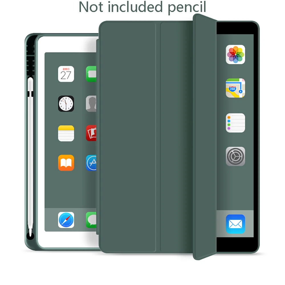 Dark Green With Pencil Holder Case For iPad AIR 3 10.5 A2153 A2123 A2152 A2154 Soft Silicone PU Smart Cover Auto Wake Protective Shell - Цвет: Dark Green