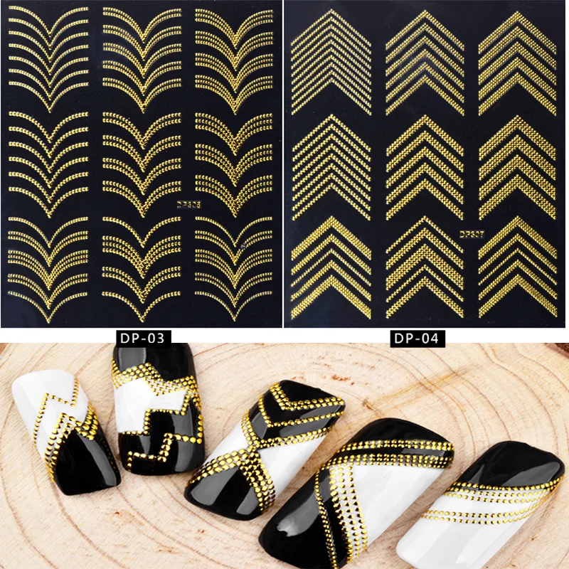 Наклейки для украшения ногтей металлическая линия чередование ленты Переводные