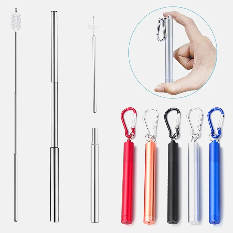 18/10 портативная соломинка многоразовая телескопическая для питья путешествий