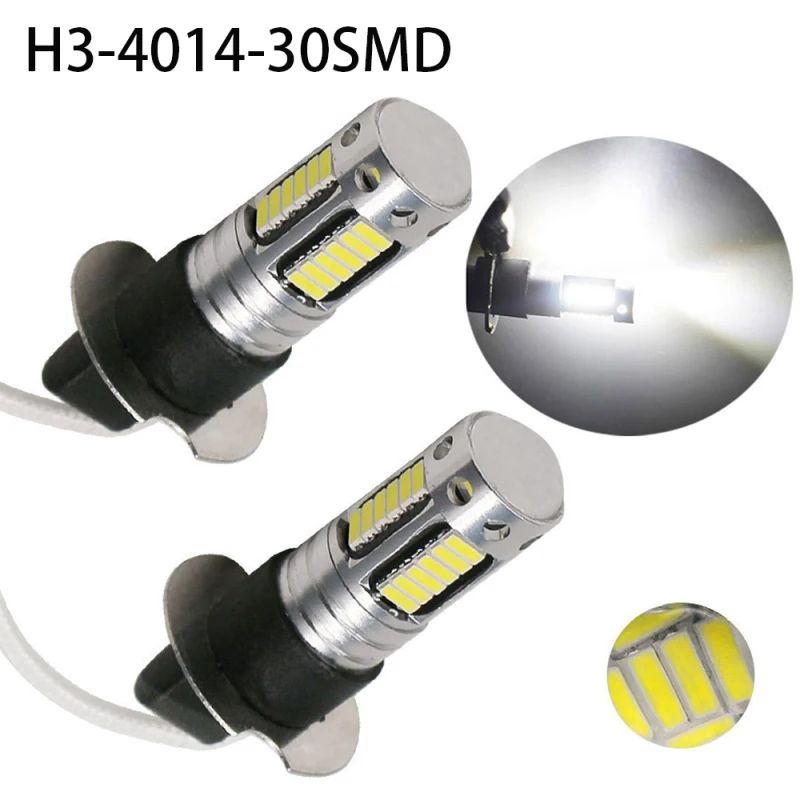 

2 шт. H3 H1 W5W белый 4014 чипы 30 SMD высокой Мощность светодиодный туман светильник головной светильник лампы с двумя объективами Автомобильный пр...