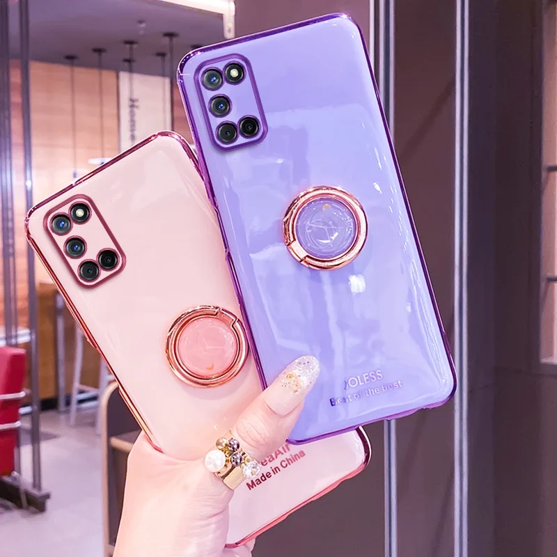 

Мягкий чехол из силикагеля с гальваническим покрытием, ударопрочный с кольцевым держателем для OPPO A52 A92 4G