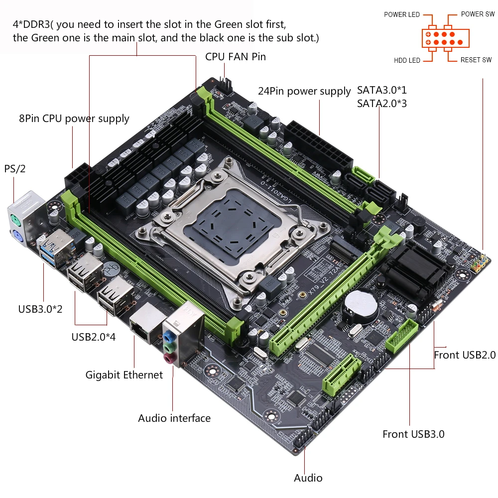 Материнская плата Kllisre X79 чип USB3.0 LGA2011 Mini-ATX combos E5 2620 V2 CPU 4 шт. x ГБ = 16 Гб DDR3 1333 МГц ECC