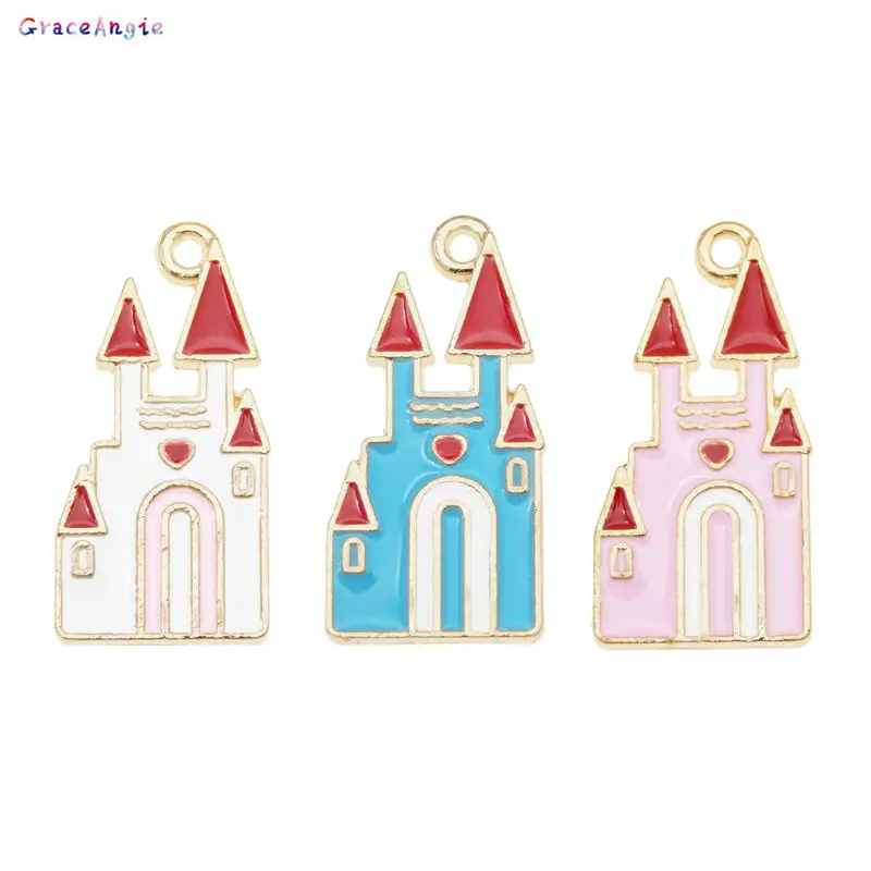 

6Pcs Castle charm for earrings European Bead Fairy Tale Story Castle cartoon enamel Jewelry Bracelet Accessories Findings Gift