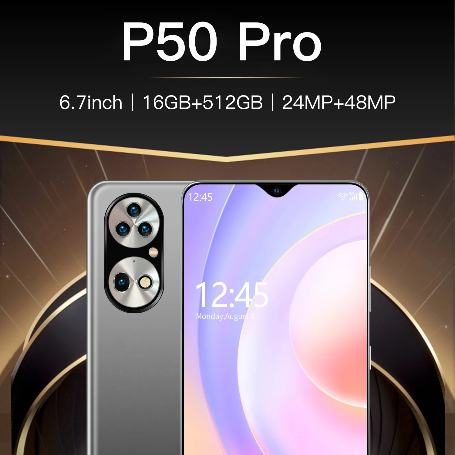 

2021 New Arrival 5G Smart Phone P50 Pro 6000mAh Battery 6.7Inch HD Screen Daul SIM Face Unlock 16+512GB 24+48MP 10Core