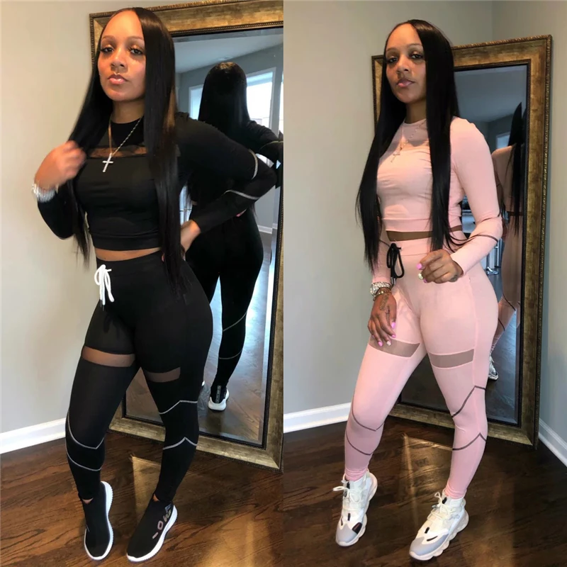 

Женская одежда, однотонный топ с длинным рукавом и круглым вырезом + длинные брюки, 2 шт./компл. для женщин, Спортивная ежедневная женская оде...