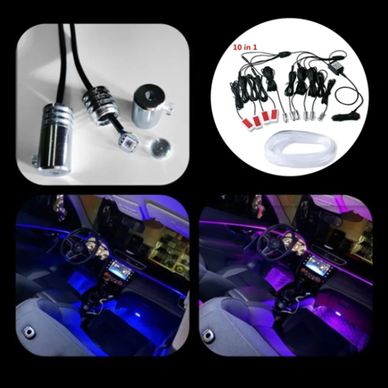 

10pcs Car Atmosphere Lights EL Neon Wire Strip Light RGB Multiple Modes App Sound Control Auto Interior Decorative Ambient light