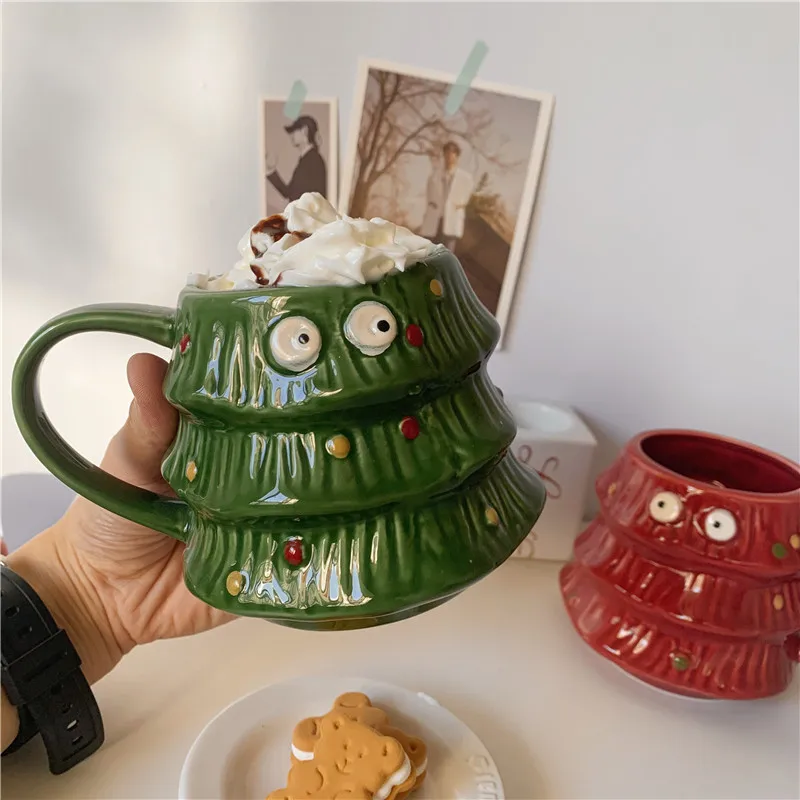 Christmas Tree Coffee Mug Creative 3D Christmas Tree Ceramic Cup Milk Juice Cup Xmas Gifts Couples Cup Home Office Drinkware