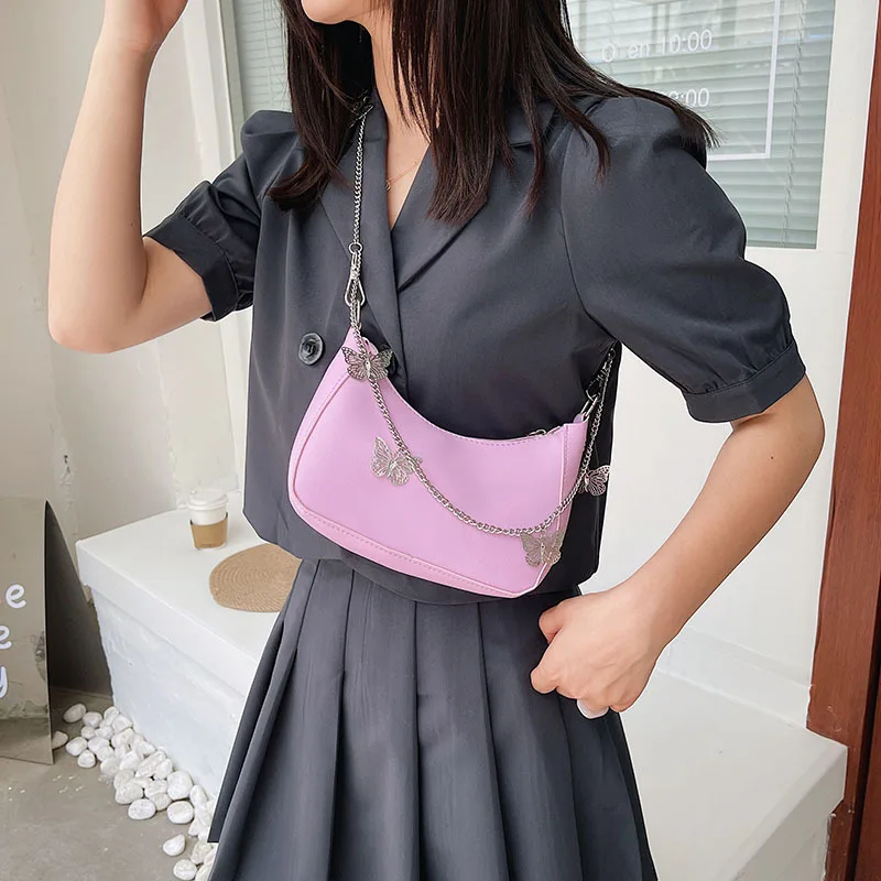 

Women 2021 New Trendy Pleated Zipper Armpit Bag Casual Solid Color Crossbody Bag Butterfly Decoration Shoulder Chain Bag