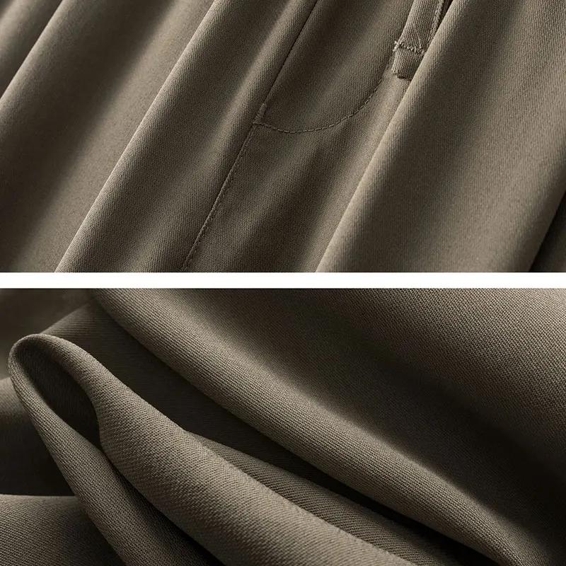 

Women's Plus Size Casual Pants High-end Thin Mulberry Silk Nine-point Pants Summer New Style Drawstring High-waist Straight-leg