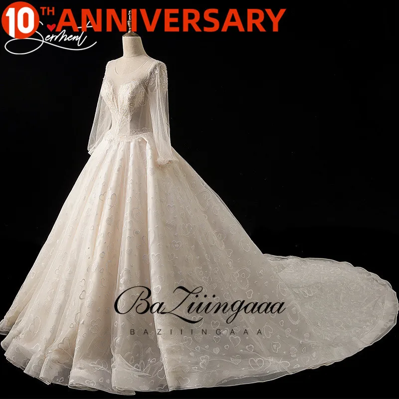 BAZIIINGAAA роскошное кружевное свадебное платье с длинными рукавами бальное