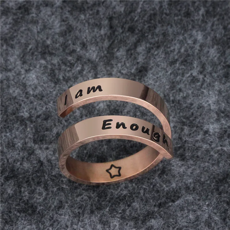 

I AM Enough Stainless Steel Ring Jewelry Engraved Rings Spiral Wrap Twist Adjustable Ring Inspiration Jewelry Gift
