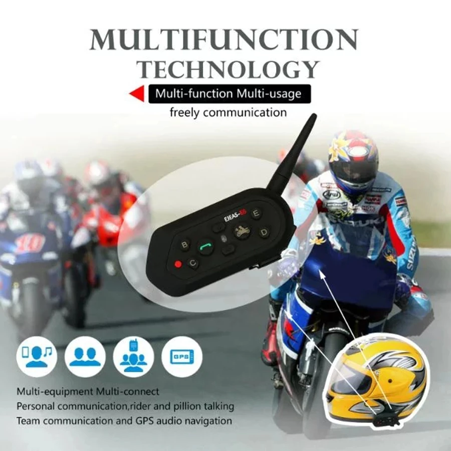 EJEAS E6 1200 м Система внутренней связи по Bluetooth мотоциклетный шлем переговорные