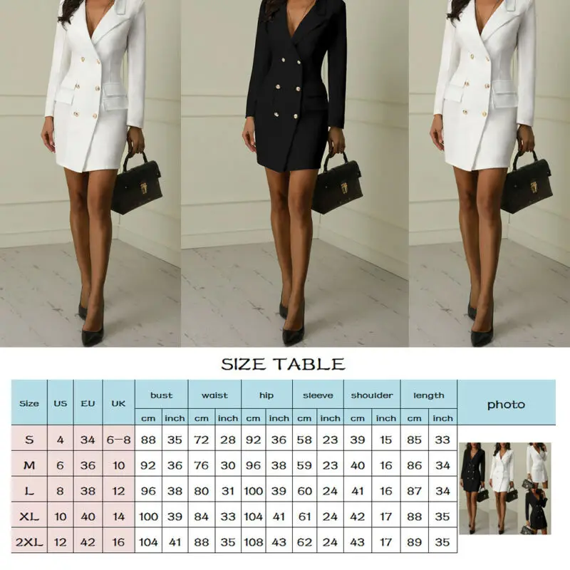 

Women double breasted blazer jacket short coat outwear office lady coat dress Button Grace Elegant