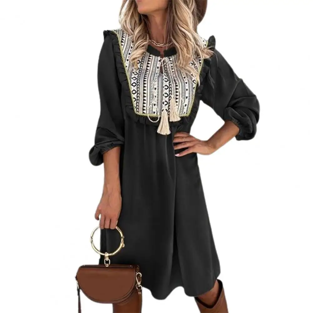 

Women Shirt Dress Female Dresses Vestidos Vintage Pattern Patchwork Shirt Dress Women Lantern Sleeve Large Hem Dress for Beach