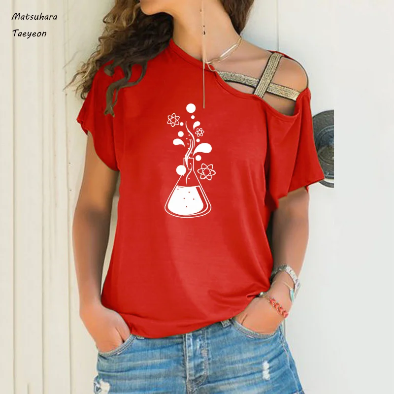 Женская Асимметричная футболка с принтом в виде молекул Atom | одежда