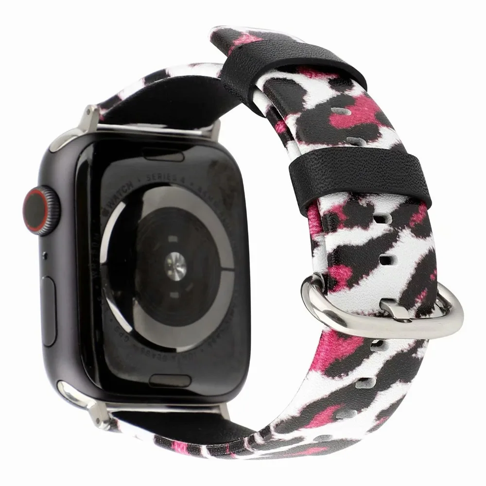 Ремешок кожаный с леопардовым принтом для Apple Watch 4 5 Band 44/40 мм сменный Браслет iwatch