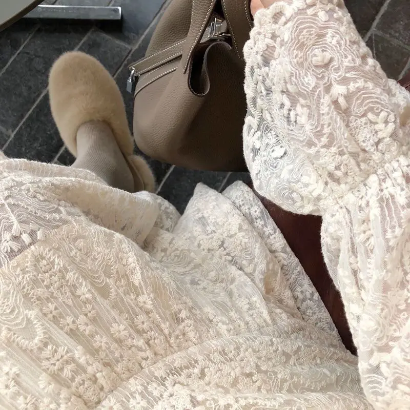 

Autumn Winter Long Skirt Mid-Length Overknee Dress Lace Dress Dresses for Women Vestido De Mujer