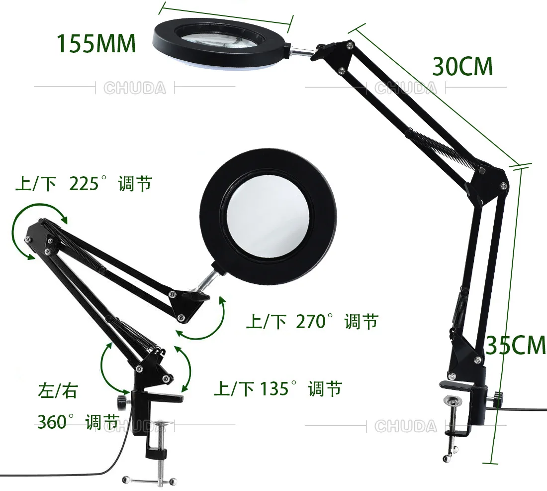 Лупа с 10-кратной подсветкой USB 3 цвета светодиодсветодиодный увеличительное