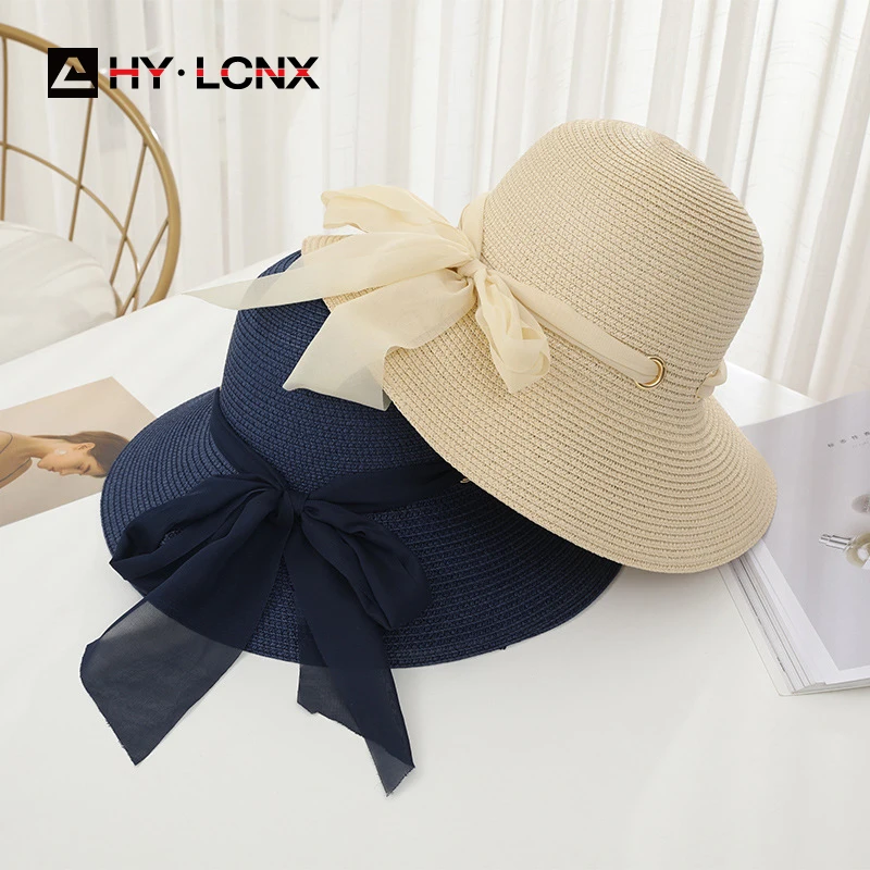 

Шляпа женская Соломенная с бантом, однотонная пляжная Панама от солнца с большими полями, для отдыха на открытом воздухе, путешествий, летня...