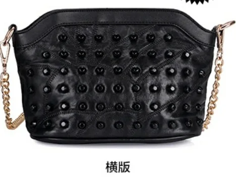 

2021 new leather messenger bag women's street fashion all-match chain bag sheepskin stitching rivet shoulder bag female bag