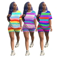2021 women casual sets plus size 3xl summer tracksuits cute stripe short sleeve tshirtshorts suit streetwear 2 piece set outfit