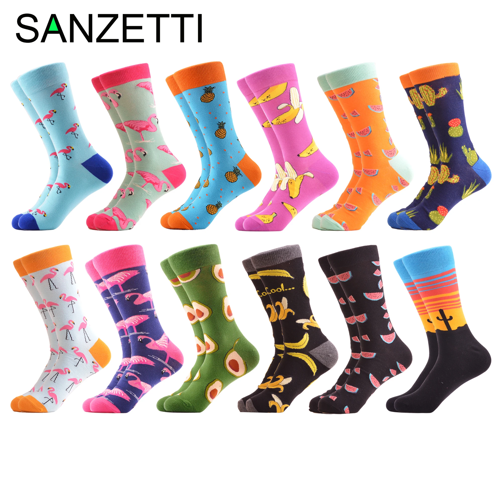 Sanzetti 12 пар/лот Мужская красочный узор чесаный хлопковые носки повседневные платья Экипажа Носки Happy Socks США 7.5-12 Рождественский подарок