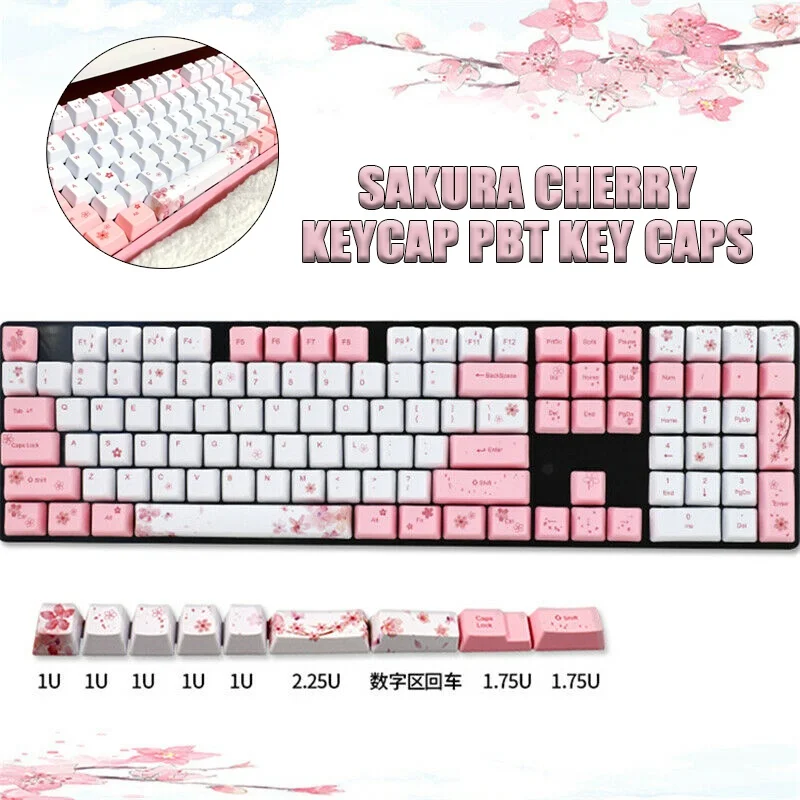 

Колпачки для ключей Sakura Cherry, колпачки для ключей PBT, 104 x Space, + 9 клавиш для оформления вишни