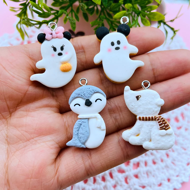 10pcs Resin Flatback Ghost Biscuite Charm Penguim Cookie Pendant for Earring, Keychain, Jewelry, Scrapbooking, DIY, Necklace