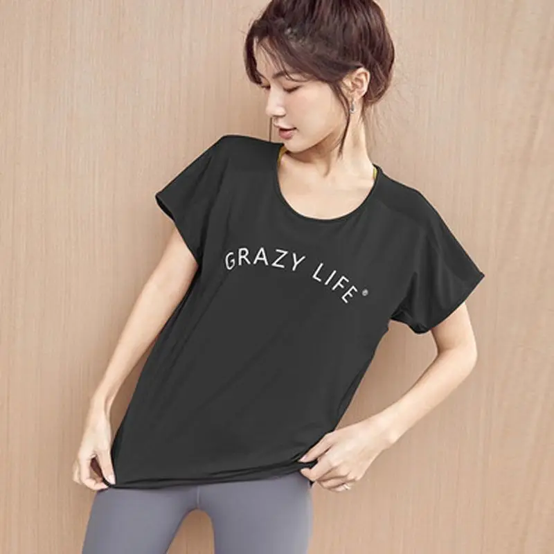 

Summer Women Yoga T-Shirt Short Sleeves Loose Running Training Quick-Drying Half-Sleeved Fitness Clothes Blouse Sports Top