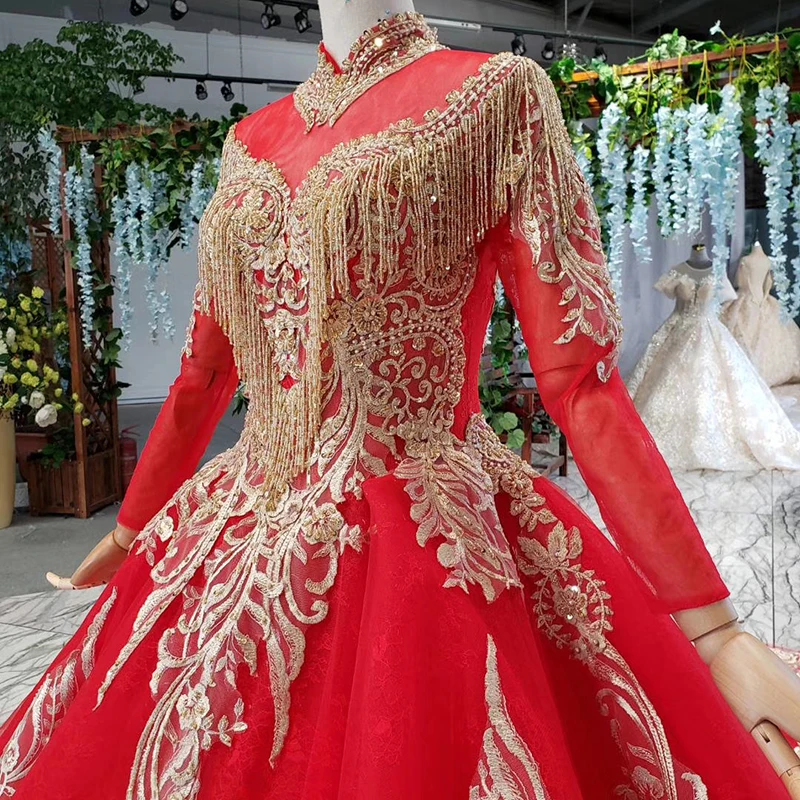Женское длинное вечернее платье HTL814 красное формальное с высоким воротом и