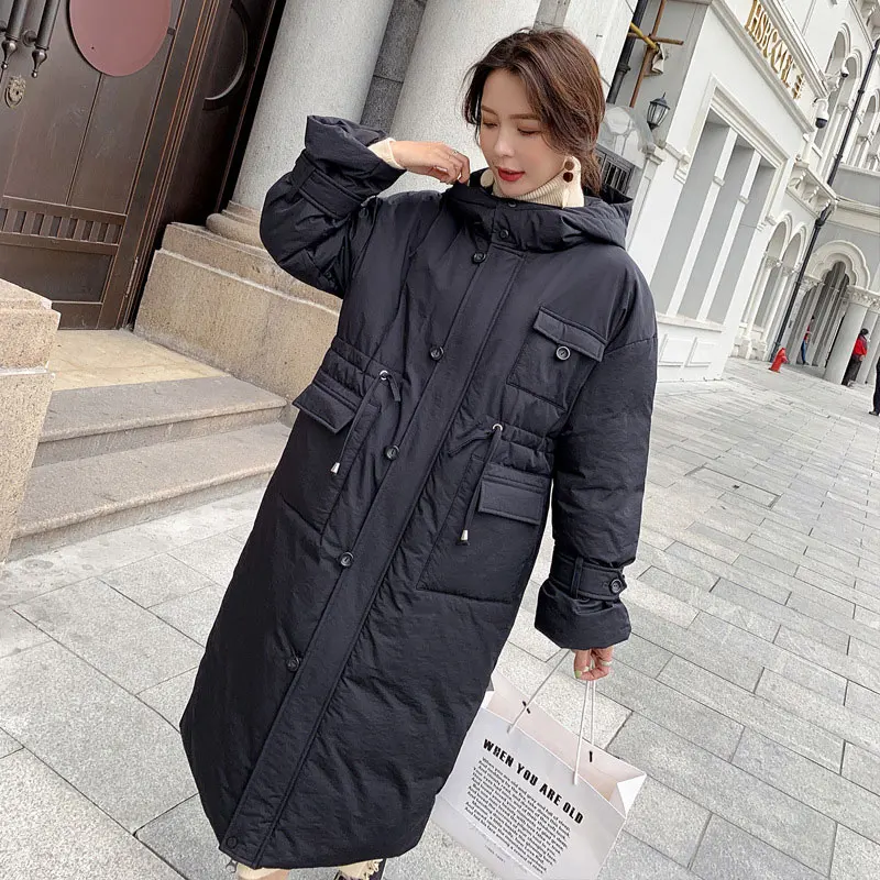 Women X-long Hooded Bakery Oversize Winter Down Coat Thick Warm Jacket Cotton Padded Wadded Parkas Big Pocket | Женская одежда